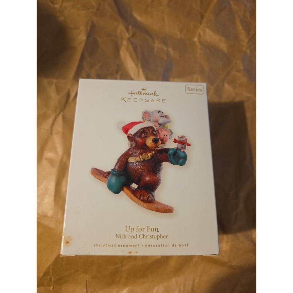 UP FOR FUN Nick & Christopher Snowboarding Hallmark Christmas Ornament Bear NEW